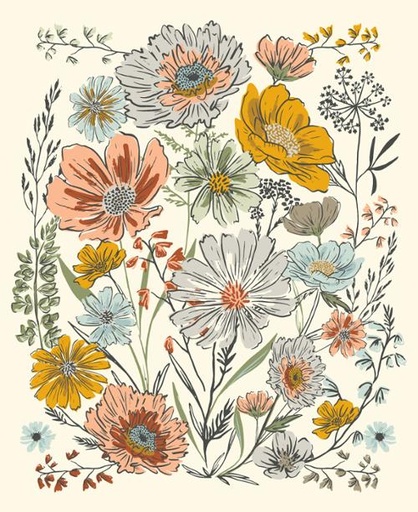 [45588-11] Cream Woodland and Wildflowers Panel 36" x 44"