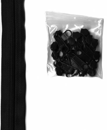 [ZIPYD-105] 4 yards of 16mm #4.5 zipper chain and 16 Extra-Large Coordinated Pulls Black